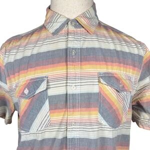 Amplify Mens Large Short Sleeve Button Down Shirt Multi Color Stripe Cotton 067
